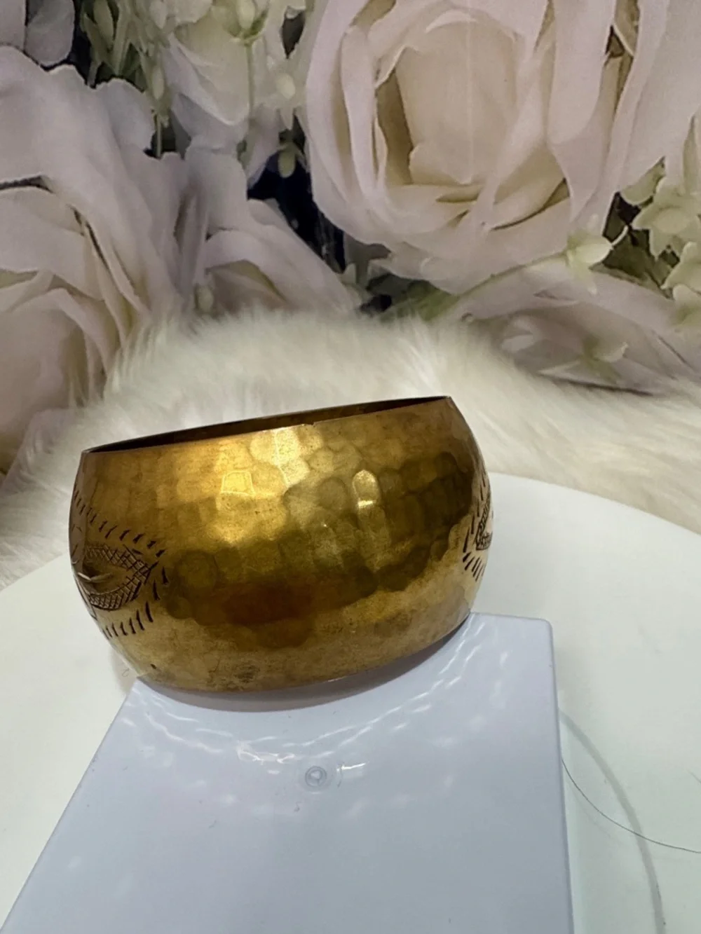 Vintage Brass Floral Engraved Cuff Bracelet